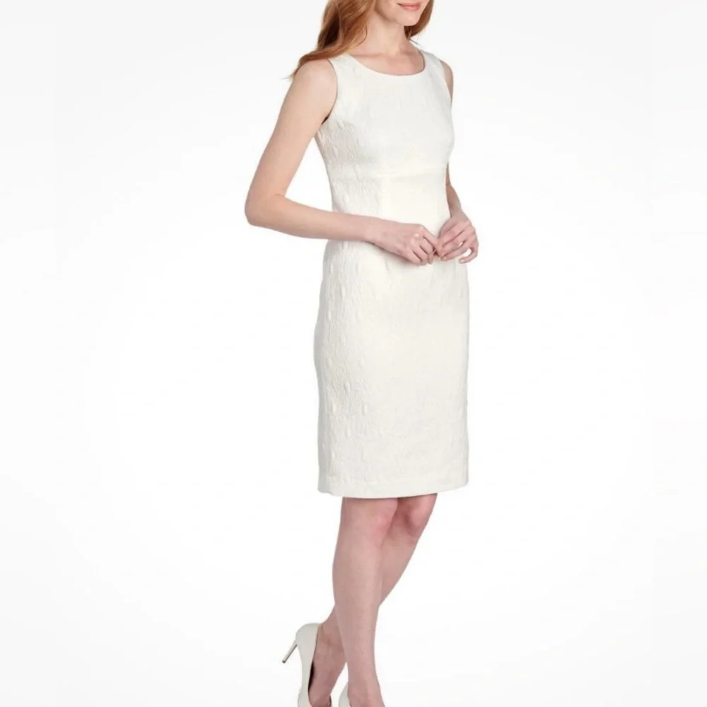 Kasper white Jacquard Floral sleeveless midi empire dress size 14 - Picture 2 of 6